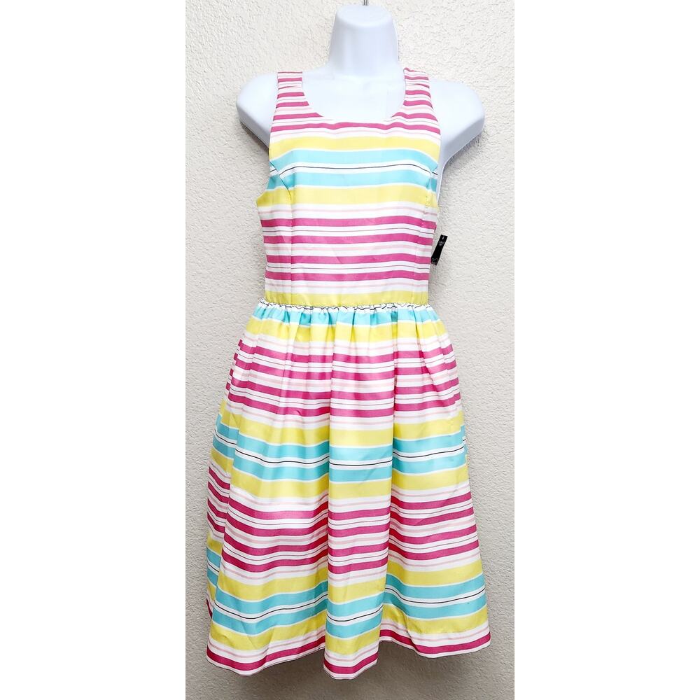 Chaps Pink Yellow Blue Striped Sleeveless Midi Dress 16 Girls New With Tags Soft